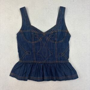 Anthropologie Pilcro Embroidered Peplum Corset Top Women's XXSP Blue Denim Tank